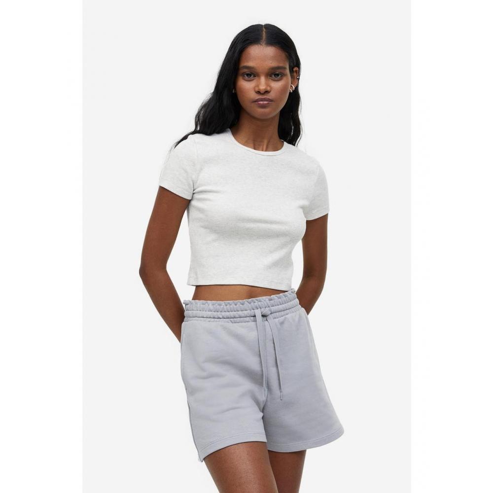

H&M Ribbed Cropped Top Light Gray Melange 0980930028