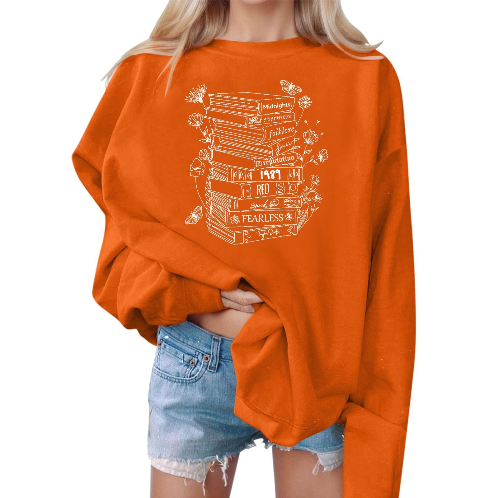 

Жіночі повсякденні модні світшоти з довгим рукавом і круглим вирізом з принтом. Пуловер S помаранчевий