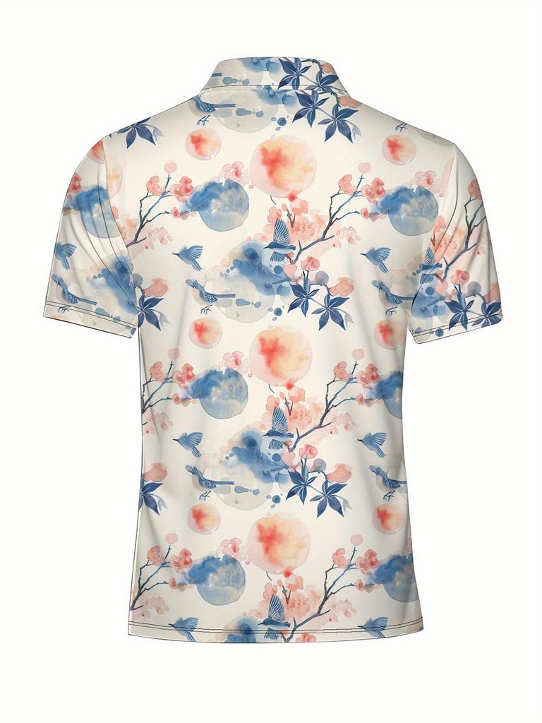 Men'S Short-Sleeve Polo Shirt with Flat Digital Print Pattern - No Texture
