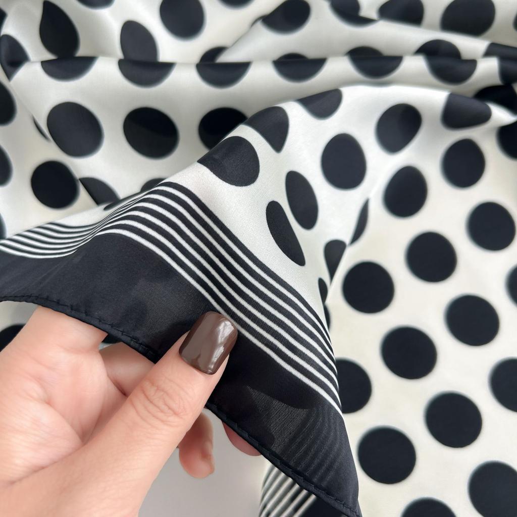 Luxury Black White Polka Dot Square Scarf Elegant Style Thin Silky Neck Scarf Casual Decorative Hairband For Women