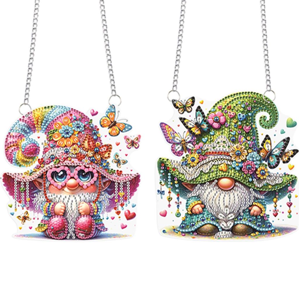 2Pcs Flower Gnome 2D/Flat DIY Diamond Painting Set Rhinestone Diamond Art Window Pendants Window Hanging Art for Home Decor