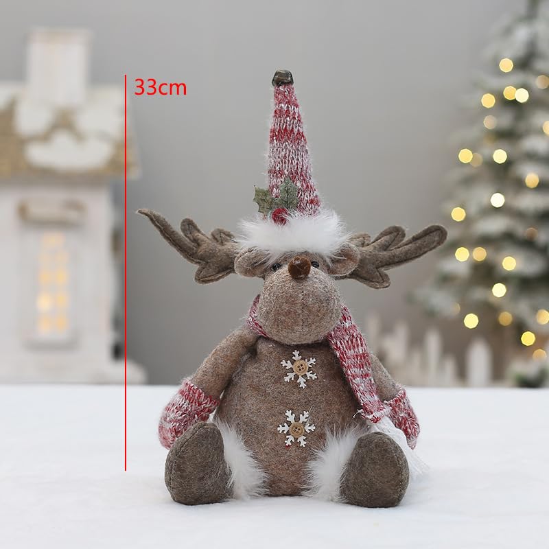 Christmas Plush Toy Santa Claus Reindeer Snowman Doll Decoration Ornament Figurine Gift Home Decor Cute (Reindeer 1)
