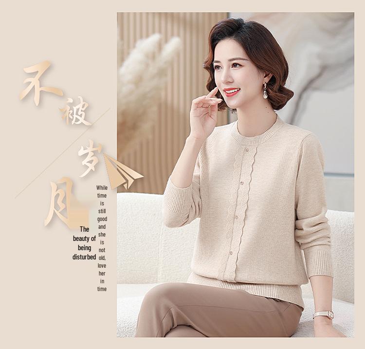 2024 Women's Autumn Knit Sweater – Versatile Round Neck Base Layer for Middle-Aged & Elderly