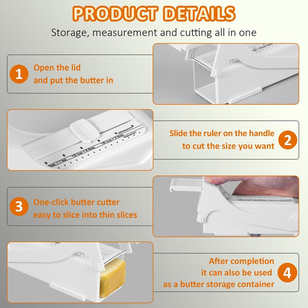 Butter & Cheese Cutter, Adjustable Thickness Stainless Steel Wire Cheese ,Butter For Squares,Multipurpose Handheld Food Measuring Dispensers