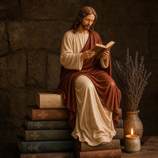 Yousheng Reading Virgin Mary Figurine for Bookshelf, Resin Jesus Statue Shelf Sitter, Decorative Sculpture for Home Office, Gift for Book