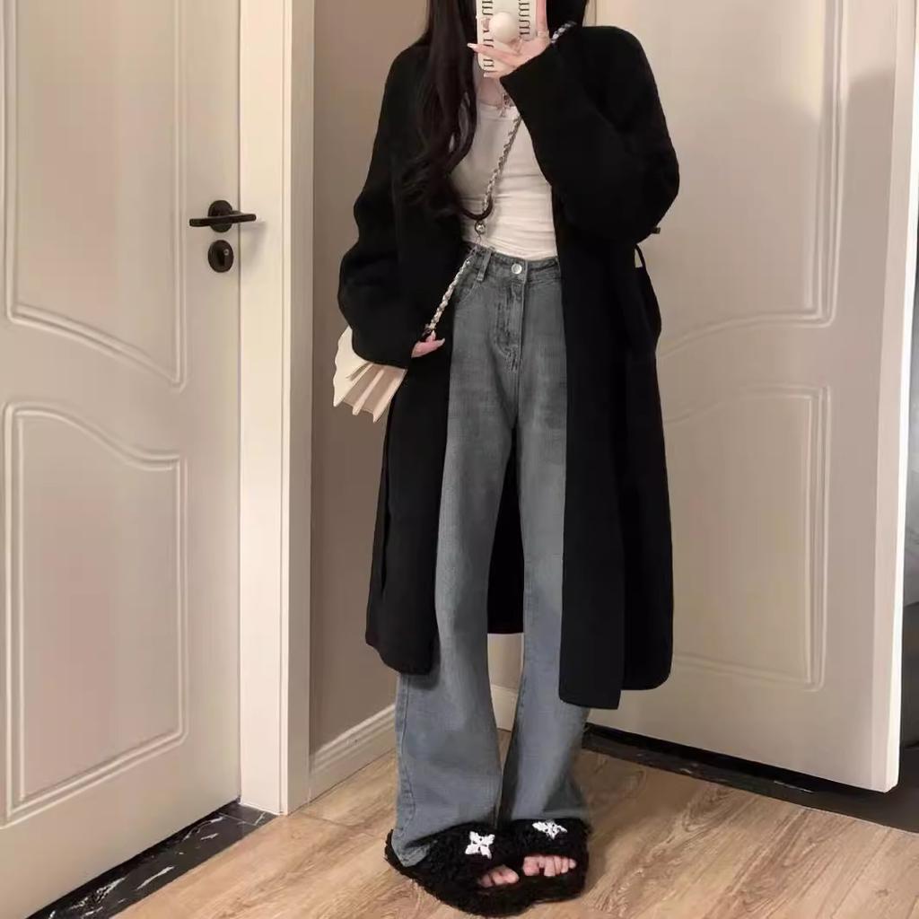 Lässige Mode sanfter langer Pullover locker fauler Wind mehrfarbig Herbst und Winter Damen Knie Strickjacke