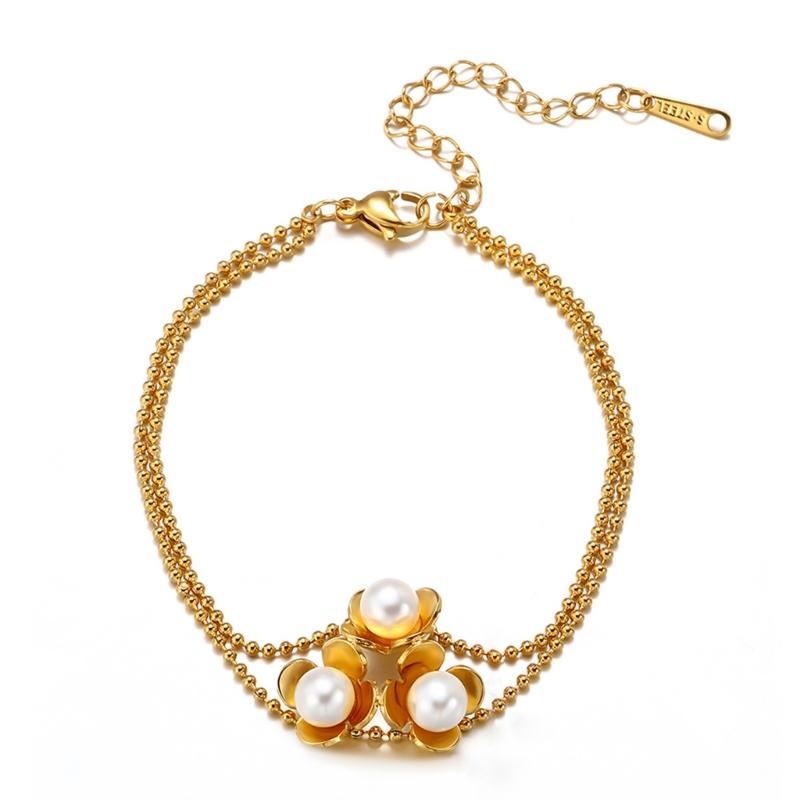 

Delicate Flower Pearls Bracelet Featuring Adjustable Length for A Comfortable Fit Portable for Fashionable Women