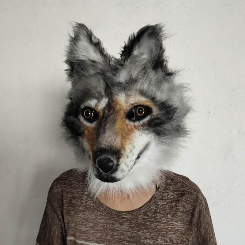 

Dog Latex Mask Plush Toys Carnival Cosplay Party Props Adult Full Face Disguise Halloween Costume Funny Fur Animal Wolf Masks