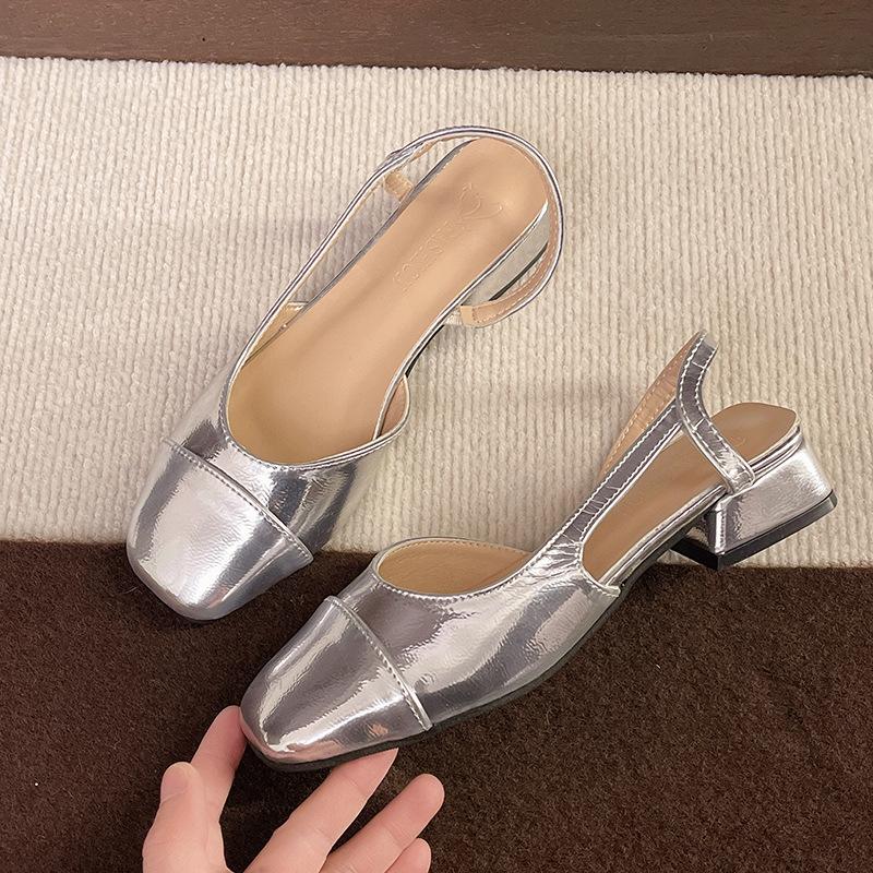 

Ретро серебряные сандалии на сумке женские 2025 новый летний толстый каблук с открытой боковиной толстый каблук открытые туфли на высоком каблуке 38 серебряный