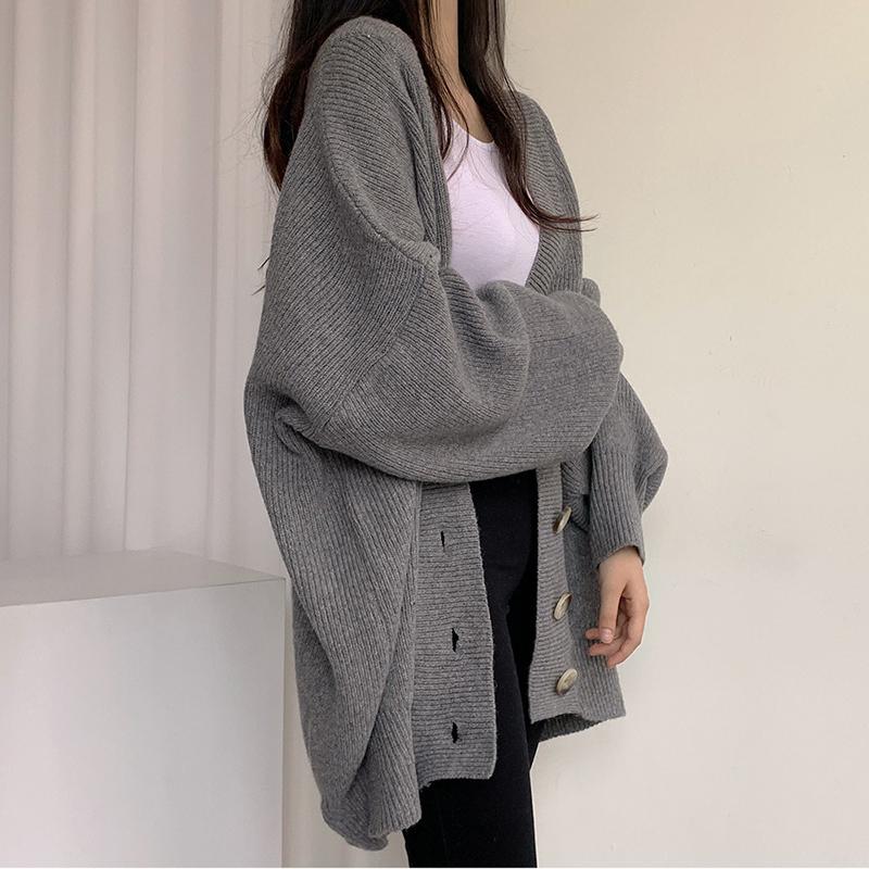 Cardigan Sweater Coat Women Knitted Jackets Autumn Winter Fashion Female Long Sleeve V-neck Loose Casual Sweaters Cardigans
