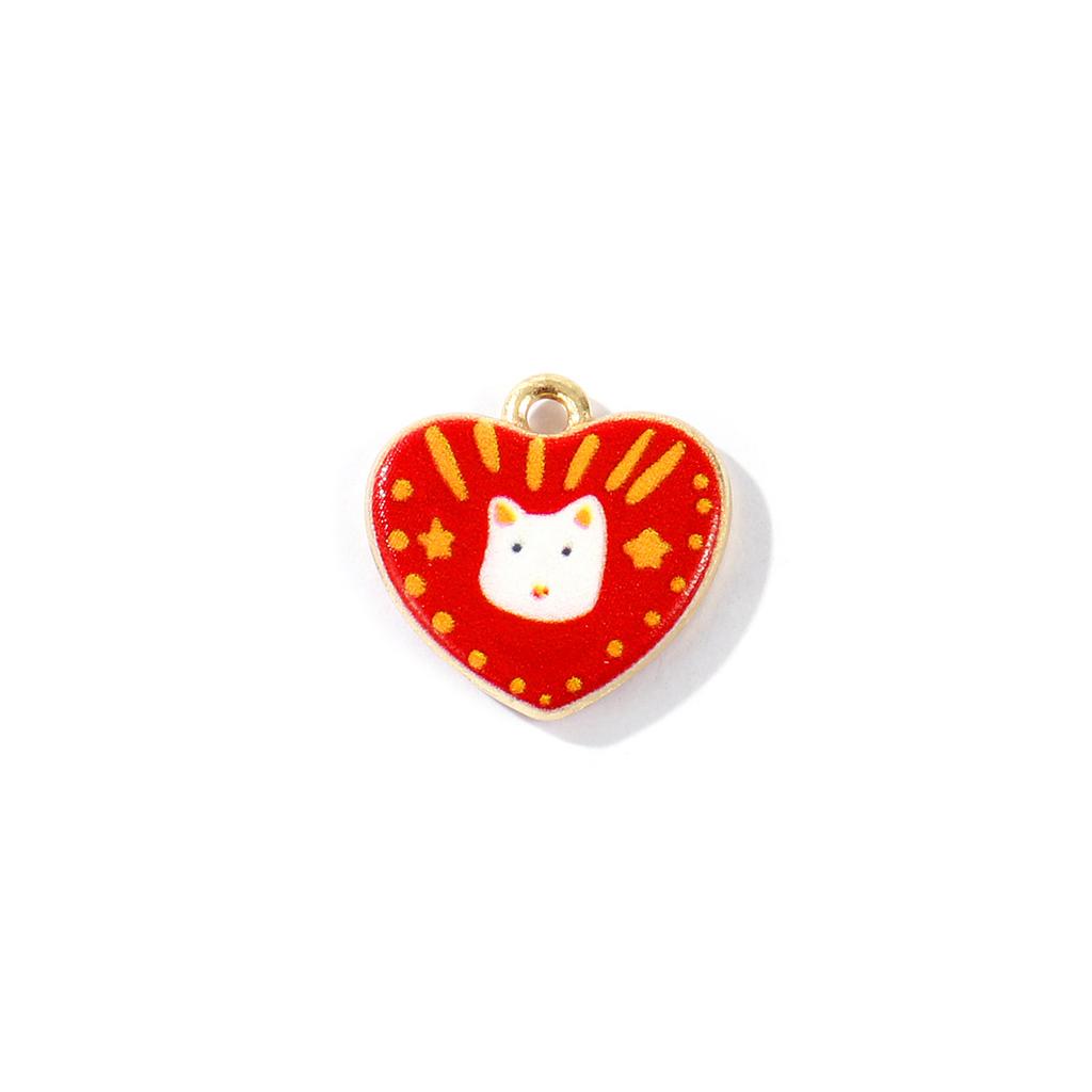 2 PCs Brass Charms Heart Rectangle Double-Sided Flower Lobster Printed 18K Gold Plated Pendants DIY Necklace Jewelry Findings