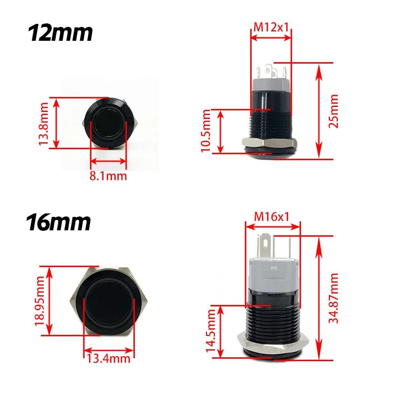 Black Metal Push Button Switch 12/16/19/22mm Start Stop On Off Momentary Led Light Power Switch 5V 12V 24V Electrical Outlets