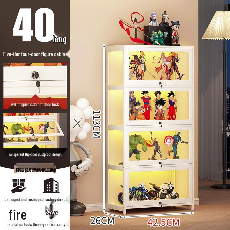 Acrylic Lockable Display Case with LED Lights for Figurines and Models, Dustproof Transparent Stand