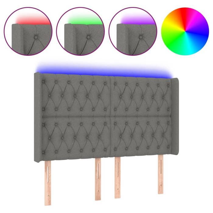 VidaXL Tête de Lit à LED Meuble de Chambre à Coucher Accessoire de Lit Double Tête de Cadre de Lit Intérieur Gris Foncé 3124383
