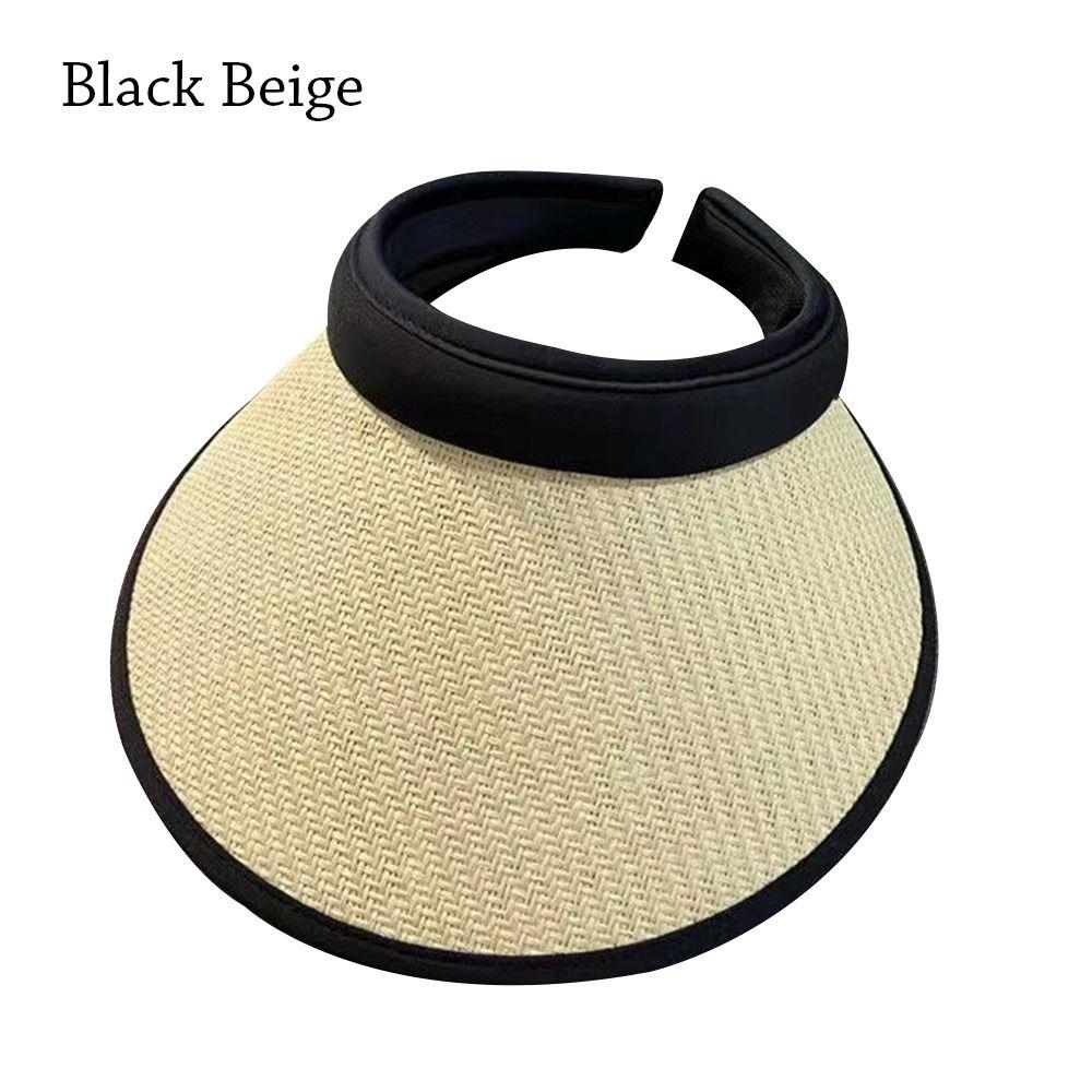 Pălărie Vizor cu Bor Larg UPF50+ pentru Femei Paie Plajă Vizor de Soare Pliabil Coadă de Cal cu Protecție UV