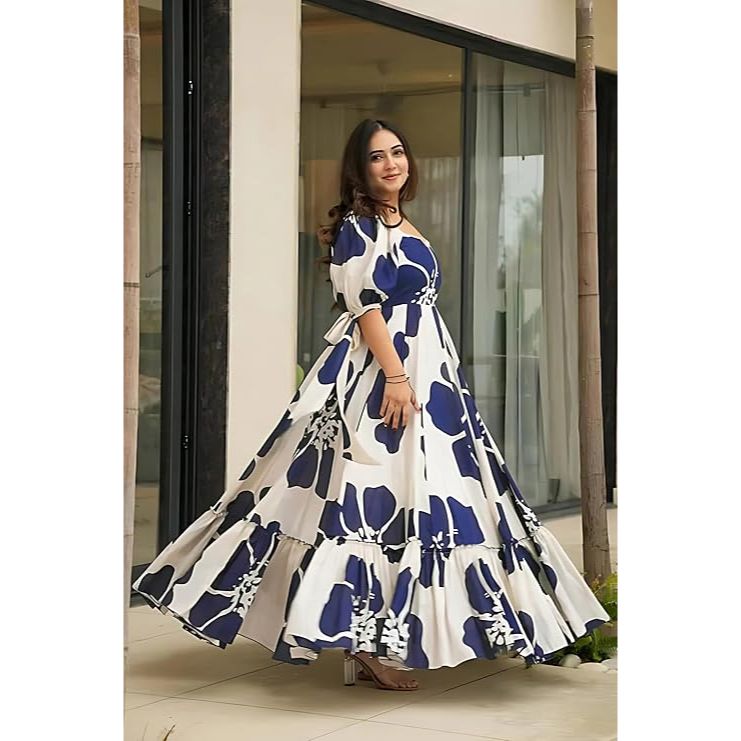 Rochie Maxi din Raion cu Imprimeu Floral pentru Femei|Rochie Dintr-o Bucată pentru Femei|Rochie Western|Rochie Evazată pentru Femei|Rochie Lungă până la Glezne