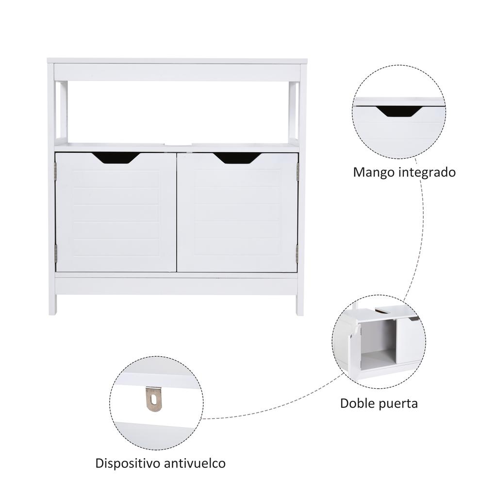 Unterschrank Badezimmerschrank mit Regal 2-türig Aufbewahrung Kippsicherung Feuchtigkeitsbeständig 60x30x60 cm Weiß