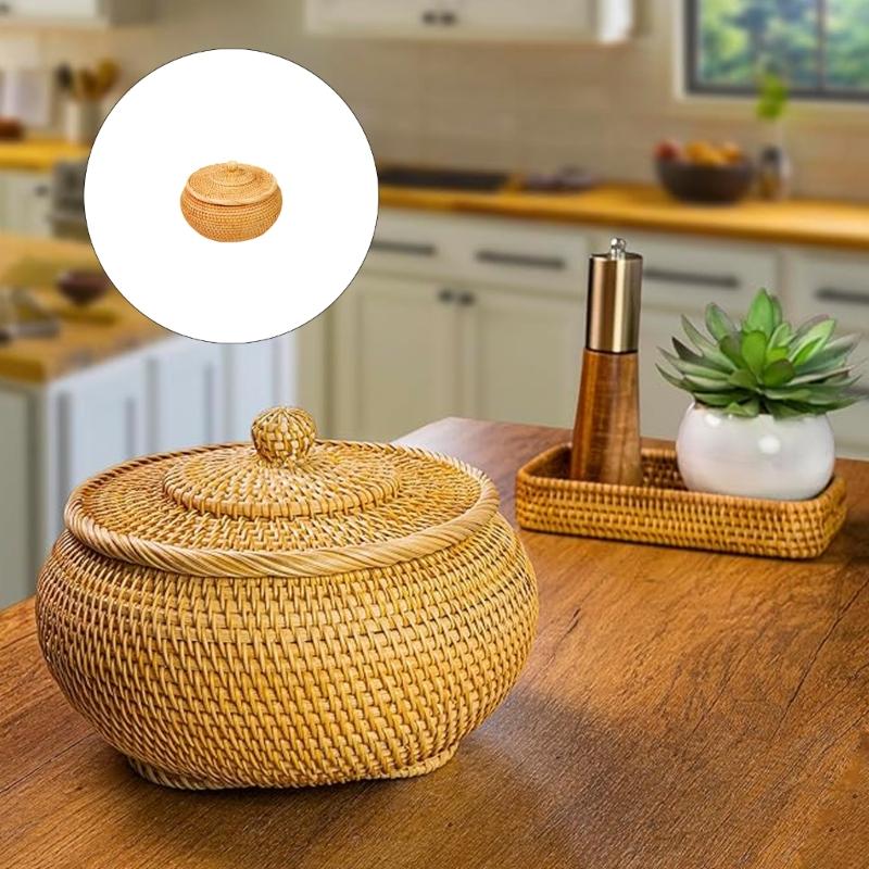 Handwoven Round Rattan Storage Basket With Ventilated Lid For Home Organization Natural Vietnamese