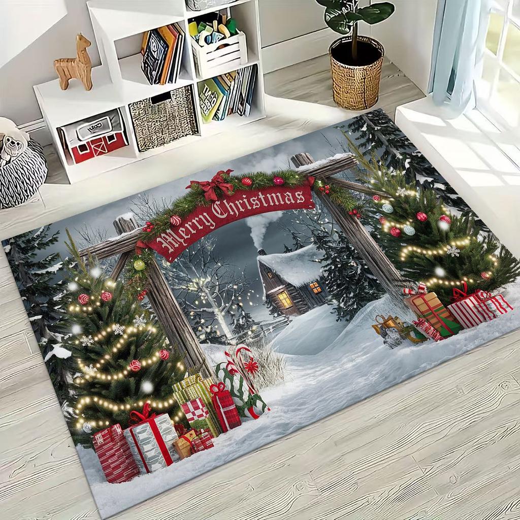 Merry Christmas Tree Santa Claus Cartoon Happy New Year Gift Carpet Rug for Bedroom Living Room Sofa Home Doormat Decor,Non-slip