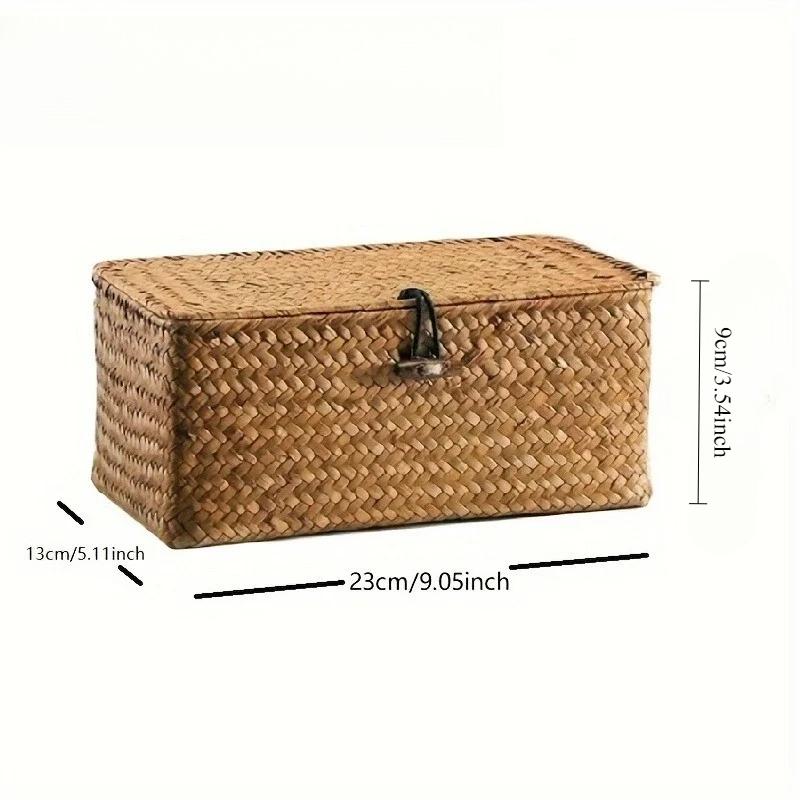 Handmade Straw Woven Vintage Storage Rack Basket, Desktop Storage Box, Gift Box, Bathroom Storage Basket, Underwear Storage Box