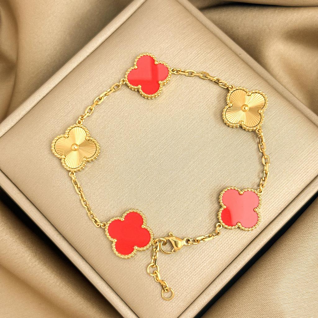 Titanium Steel 15mm Four-leaf Clover Laser-engraved Bracelet Vacuum Plated High Quality Non-fading Women's Bracelet