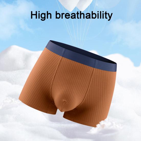Men Boxer Underwear Elastic Mid-Waist Design Patchwork Color Ribbed U-Convex Shorts Briefs Smooth Texture Panties