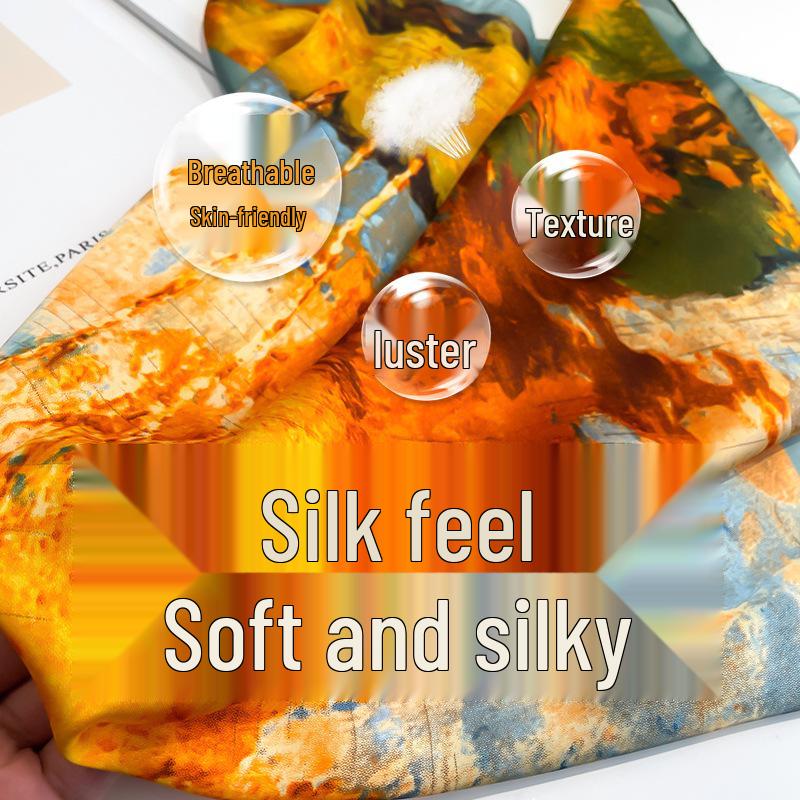 Women's 70x70 Oil Painting Square Scarf - Floral Design, Elegant Neck Accessory for All Seasons