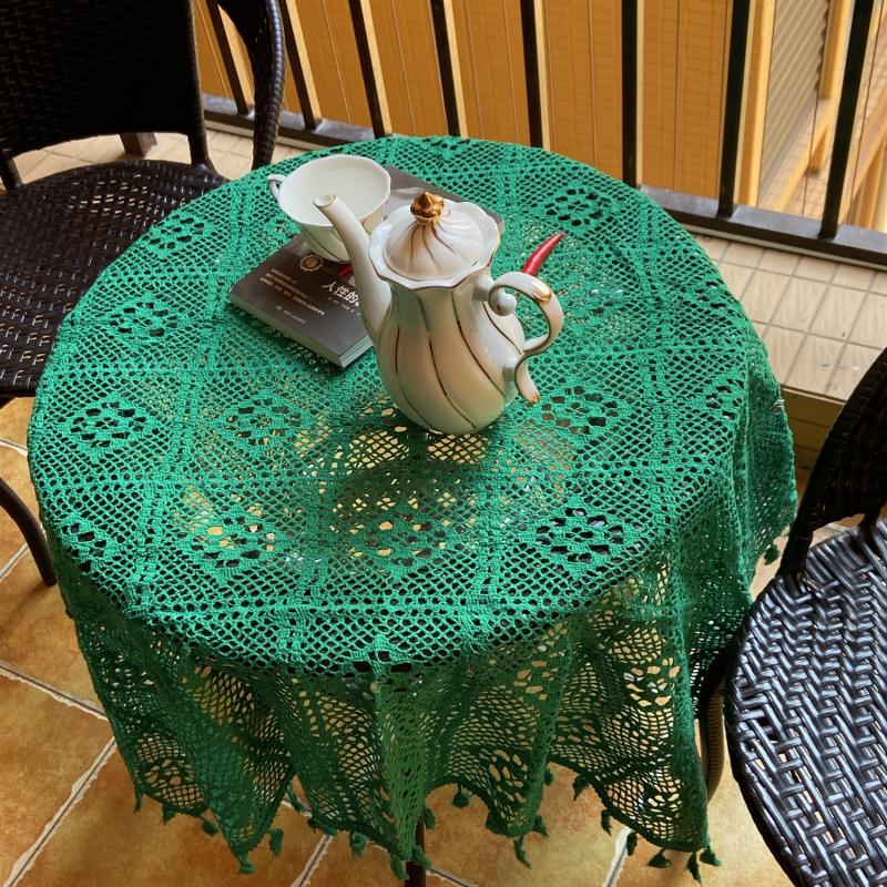 Europäische grüne Hohltischdecken Retro-Stil gestrickte Häkelspitze Schreibtischunterlage Haushalt verschleißfest rutschfest runde Tischunterlage