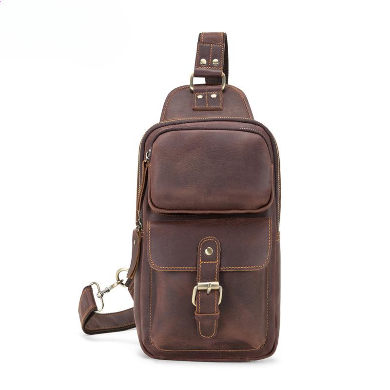 

Мужская сумка из натуральной кожи, повседневная уличная сумка через плечо, нагрудная сумка большой вместимости, мужская нагрудная сумка кофейный
