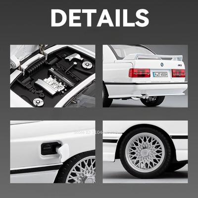 1:Modèle Réduit de Voiture de Sport M3 E30 XM Échelle 1/24 Corps en Alliage Pneus en Caoutchouc Lumière Musique Amortissement Choc Modèles Rétro Cadeaux Hobby Enfants