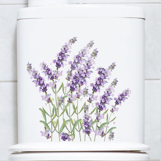 Lavender Toilet Sticker Removable Self-adhesive Waterproof PVC Living Room Bathroom Wall Art Purple-color Flower Toilet Lid Decoration Decal