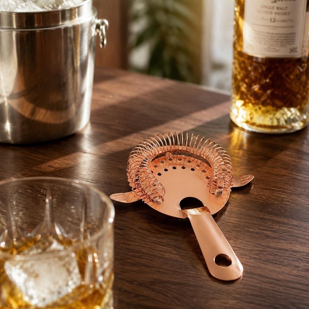 Stainless Steel Cocktail Strainer Bar Tool with Spring Coil Handle for Mixing Drinks and Filtering Ice