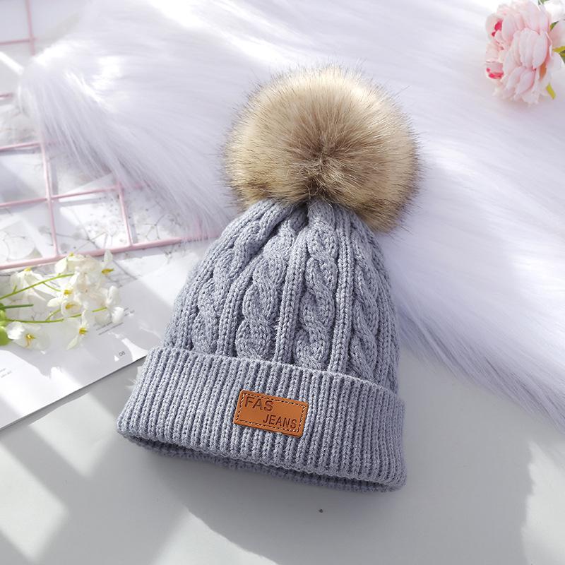 1 Stück pelzige warme Kinder-Mütze für Jungen und Mädchen, schicke koreanische Mode, Häkelmütze für Kleinkinder, Herbst-Winter, dicke Plüsch-Strickmütze