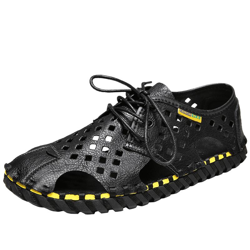 

Модные мужские сандалии ручной работы с мягкой подошвой из полиуретана со шнуровкой для комфортного отдыха на пляже. 44 чёрный