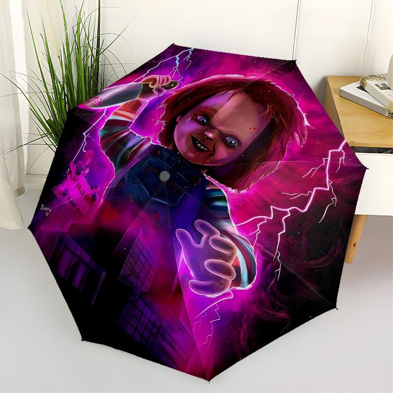 

1pc Chucky Horror Doll with Knife Umbrella with Plastic Handle,Suitable for All Seasons Home Travel Outdoor UmbrellaFP016