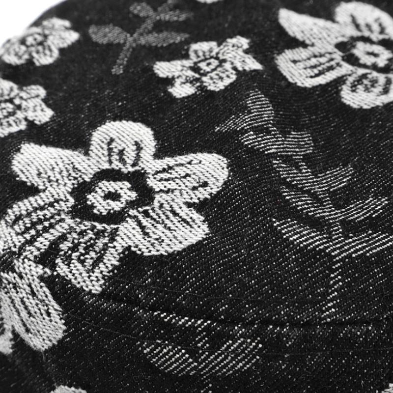 Spring And Summer Outdoor Embroidered Denim Fisherman Hat Retro Bucket Hat Sun Protection Hat