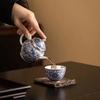 Chinese Gilded Silver Blue & White Ceramic Kung Fu Tea Set