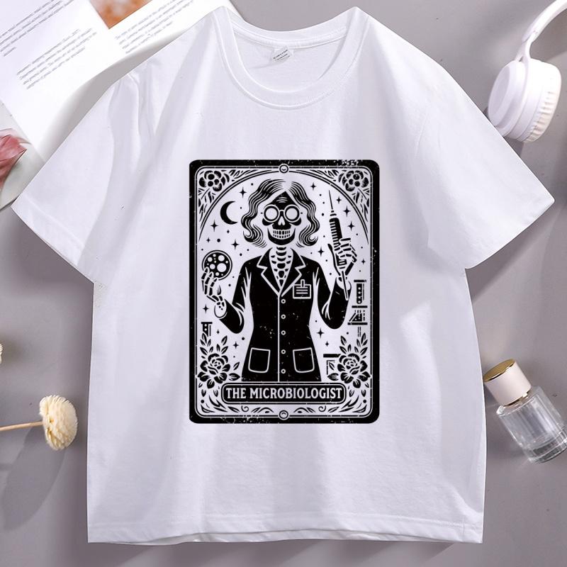 Microbiologist Tarot Card TShirt Funny Science Lab Halloween Tshirt Microbiology Lovers Tees Casual Cotton Short Sleeve T Shirt