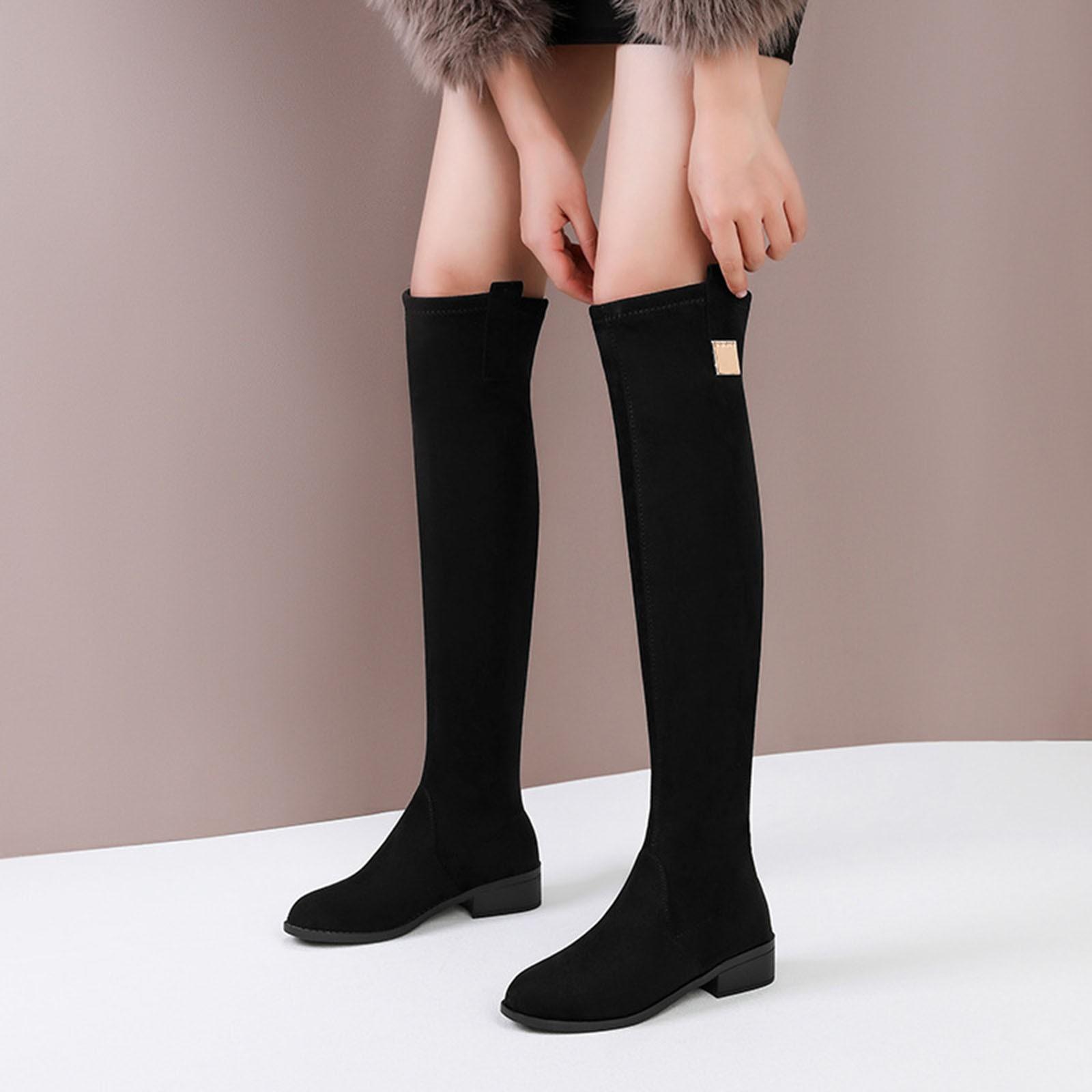 

Thigh High Leather Boots For Women Flat Long Boots Women S Knee High Boots Autumn And Winter Heels Long Tube Zapatos Para Mujer 35