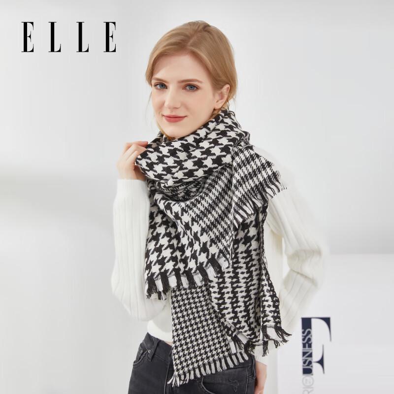 ELLE 100% Wool Houndstooth Scarf & Shawl Gift Set