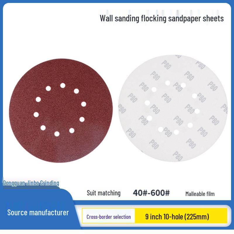 9-inch 10-hole Wall Sanding Sandpaper, 225mm Flocked Putty Gray Polishing Pads
