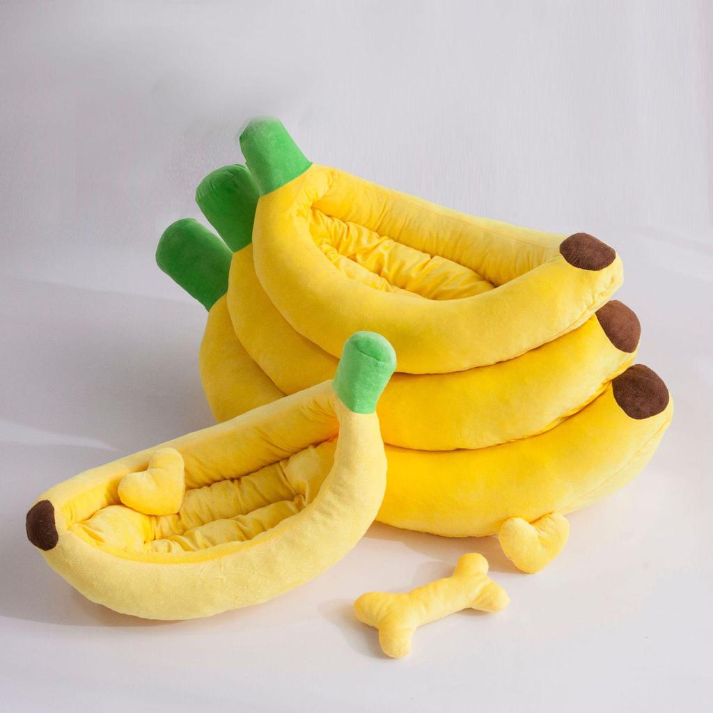 Washable Cartoon Banana Pet Bed for Small/Medium Dogs & Cats - All-Season Use