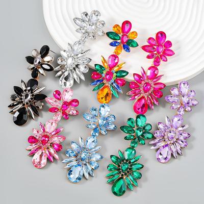 European & American Exaggerated Multi-Layer Alloy Diamond Floral Earrings for Women - Glamorous Street Style Jewelry