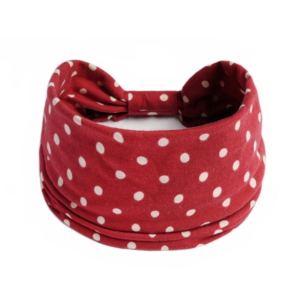 

New Wide Headband African Pattern Pot Dot Sports Headband Vintage Knot Cotton Stretch Workout Headband for Wash Face вина червоного кольору