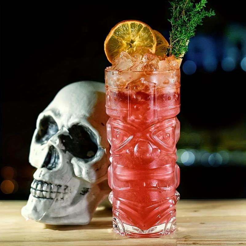 Glass Tiki Mug Ice Drink Glass Modern Bar Tiki Cooler Clear Tumblers for Exotic Cocktails, Mai Tais, And Tropical Island Drinks