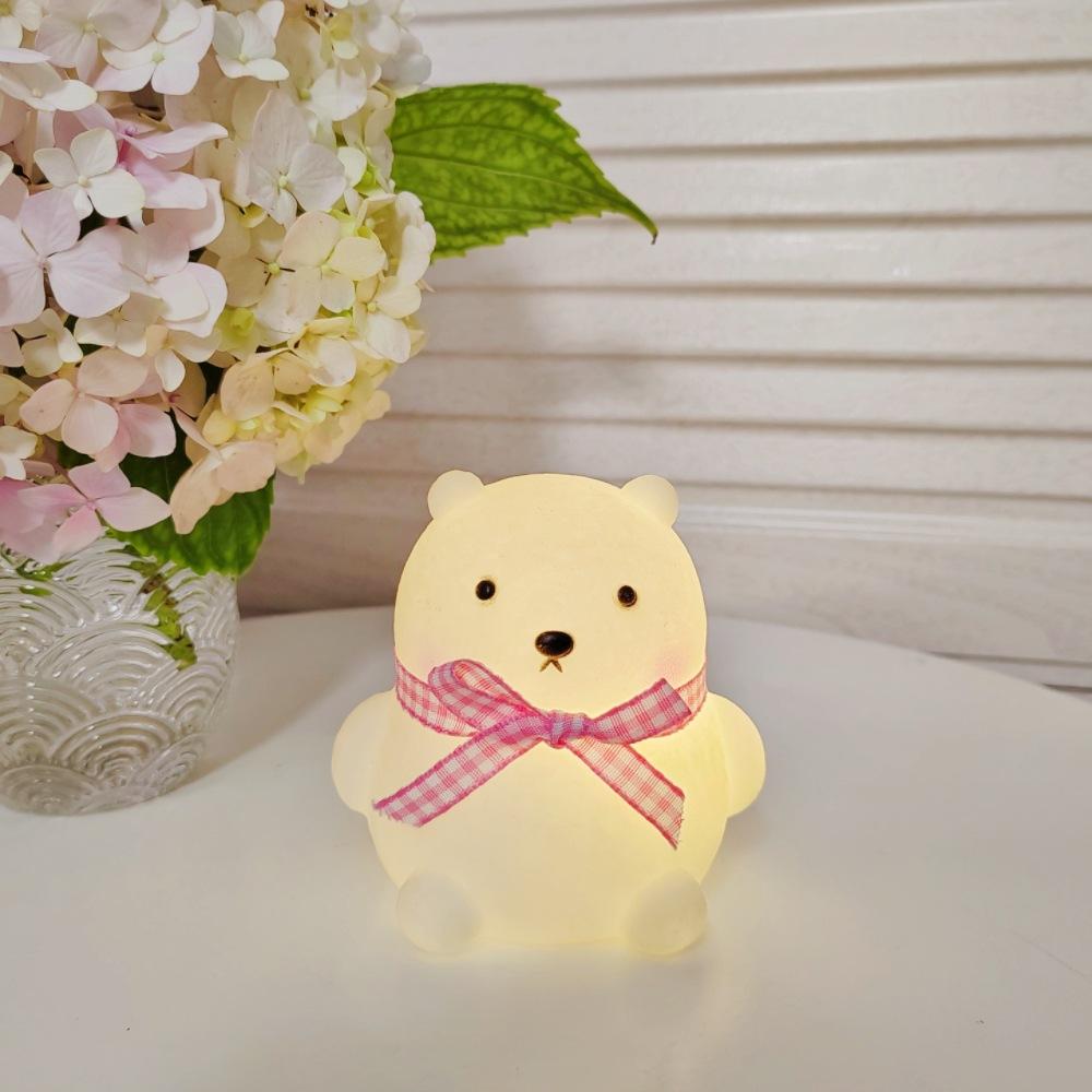 Cute Cartoon Pink Bear Night Light Creative Soft Atmosphere Lamp Bedroom Bedside Sleep Light Decoration for Kids Baby Room