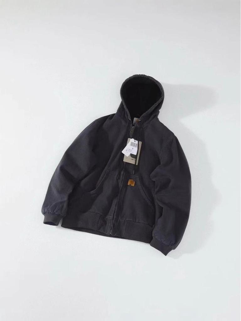 Jachetă Carha Vintage J130 din Pânză cu Petice din Piele și Glugă, Bumbac - Colecția Toamnă/Iarnă.