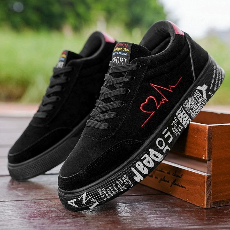 Fashion Men's Vulcanized Sneakers Male Lace-up Casual Shoes Breathable al Canvas Red Black Lover Shoes Graffiti Flats