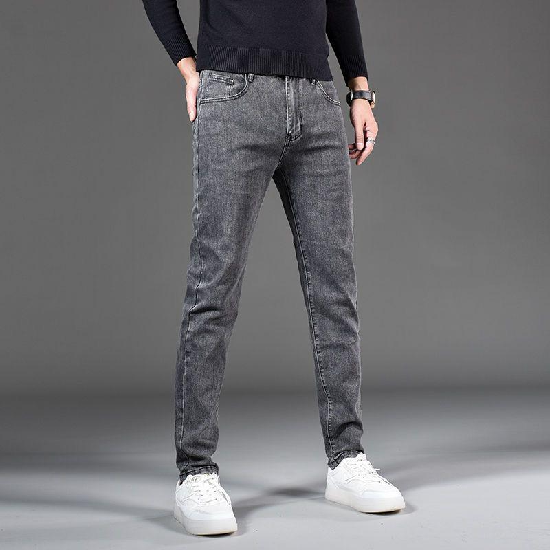 2024 Grey Slim Straight Men's Stretch Jeans - Trendy Spring/Autumn Casual Pants