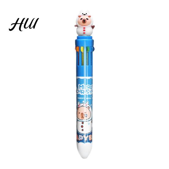 Colorful Retractable Pen Christmas Capybara Ballpoint 10 Color Cartoon Smooth Elk Snowmen Tree Multi-color Writing Festive Stationery Gift for